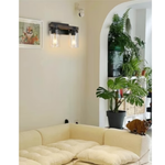 2 Light vanity light and mirror wood wall sconce glass, iron, wood wall light