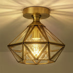 Vintage brass ceiling light fixture retro semi flush mount ceiling lamp