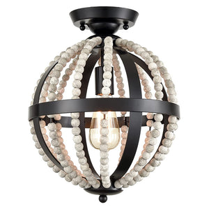 Vintage wood beads ceiling light fixture globe boho ceiling lamp