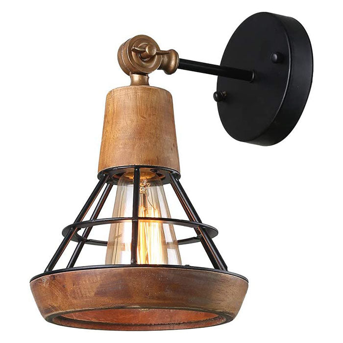 Vintage wood wall sconce industrial cage wall light fixture