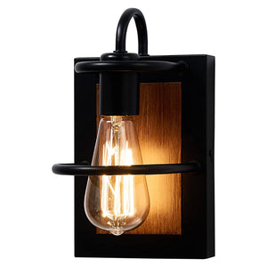 1 Light industrial wall sconce Black & Faux-Wood wall light fixtures indoor Metal sconce light