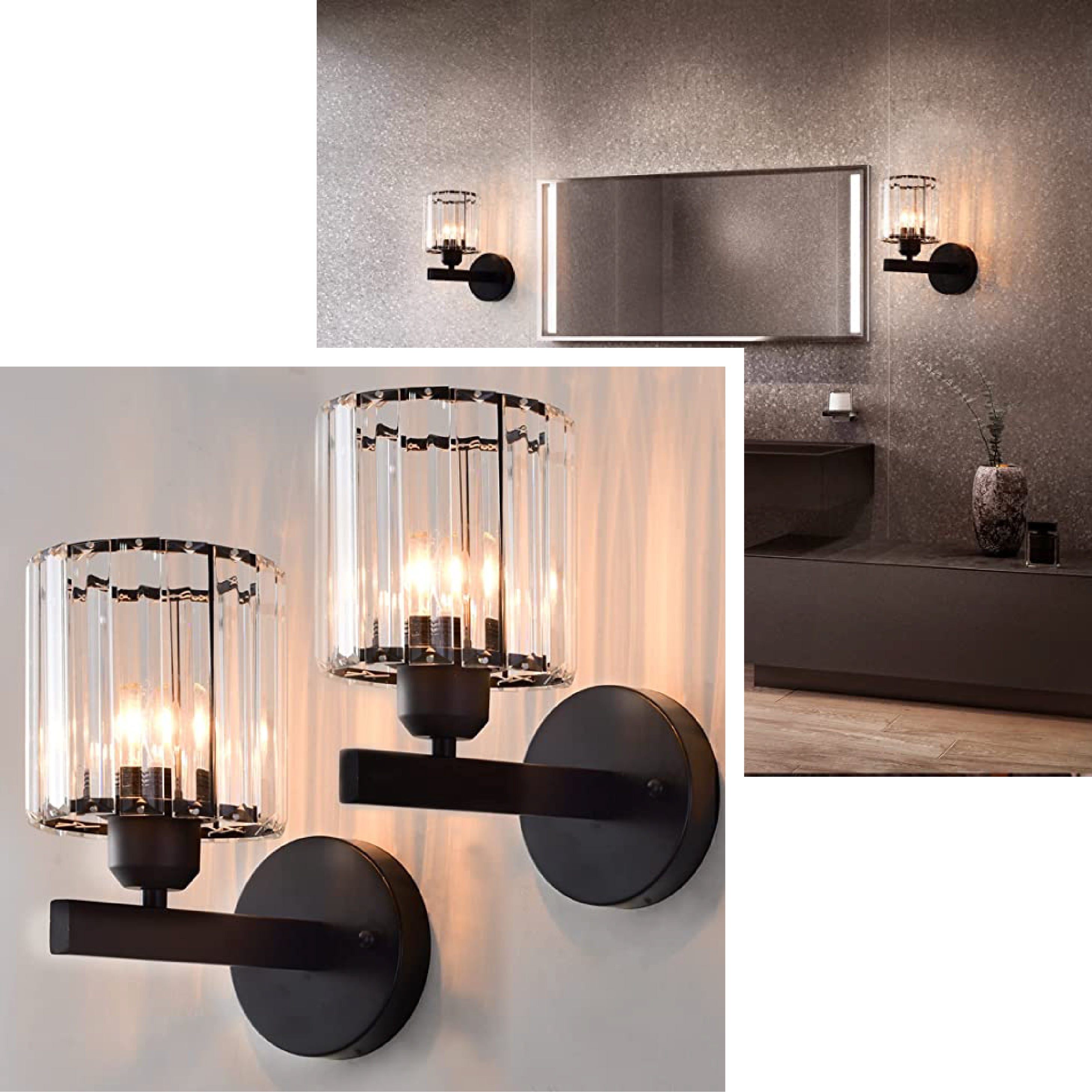 Modern bathroom wall sconce lights Metal & Crystal wall light fixtures indoor  black sconces