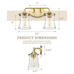 2-Light brushed gold vanity light  Glass & Metal led light for kitchen Gold led Wall light fixtures