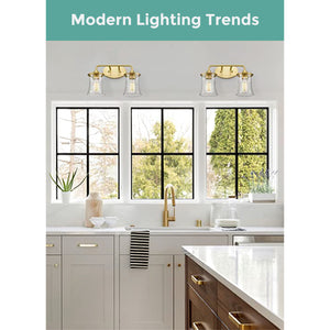 2-Light brushed gold vanity light  Glass & Metal led light for kitchen Gold led Wall light fixtures