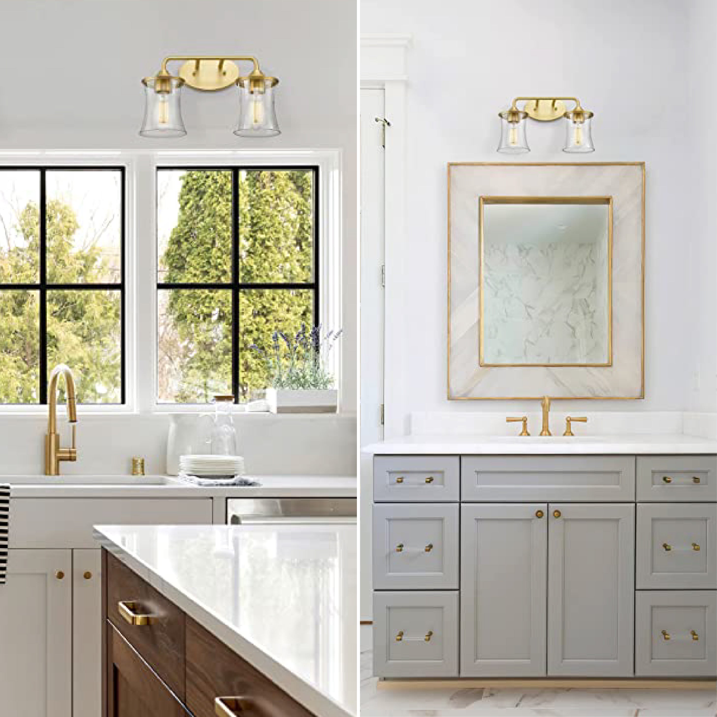 2-Light brushed gold vanity light  Glass & Metal led light for kitchen Gold led Wall light fixtures