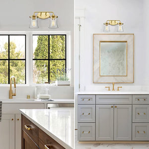 2-Light brushed gold vanity light  Glass & Metal led light for kitchen Gold led Wall light fixtures