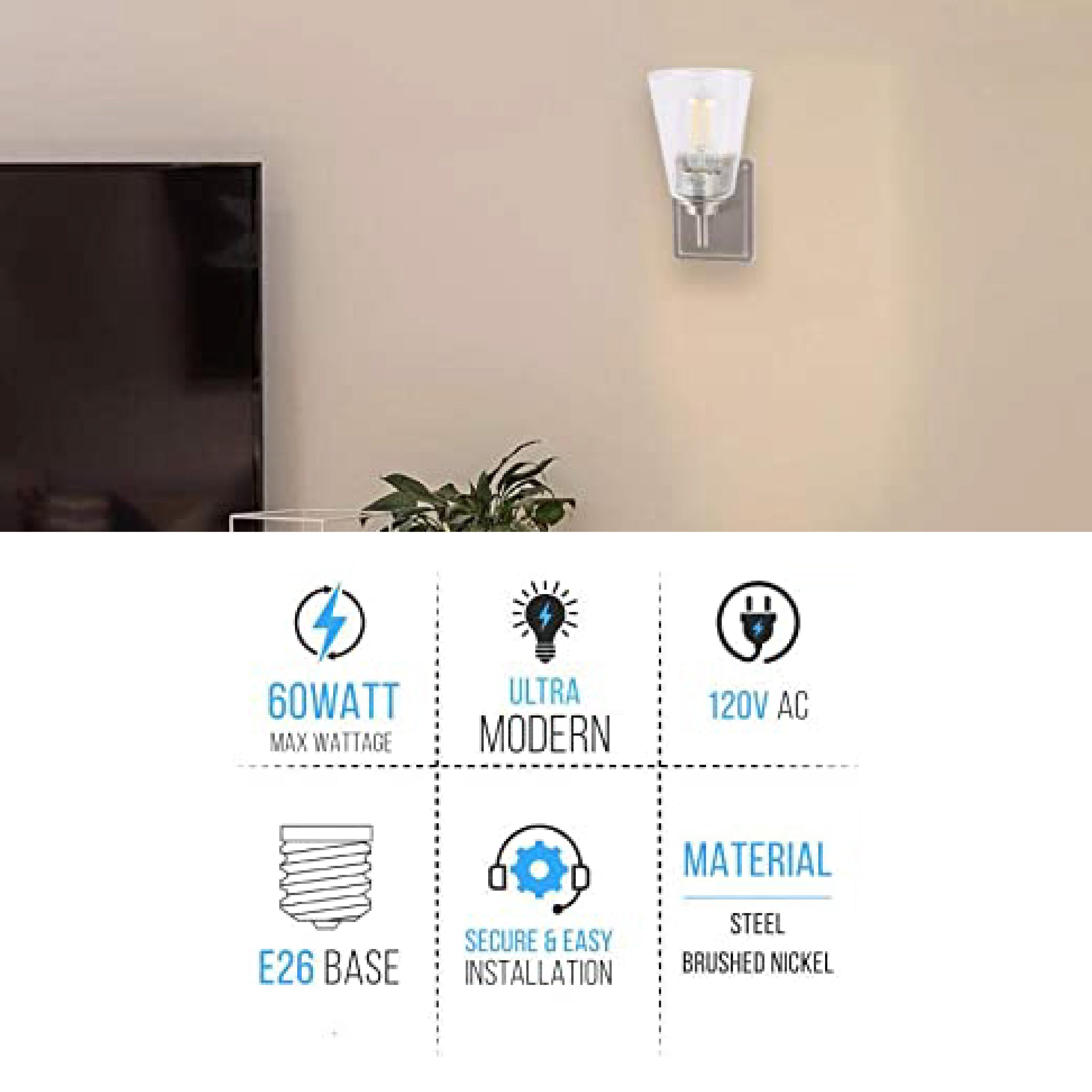 1-Light brushed gold vanity light  Steel led light for kitchen Brushed Nickel led Wall light fixtures