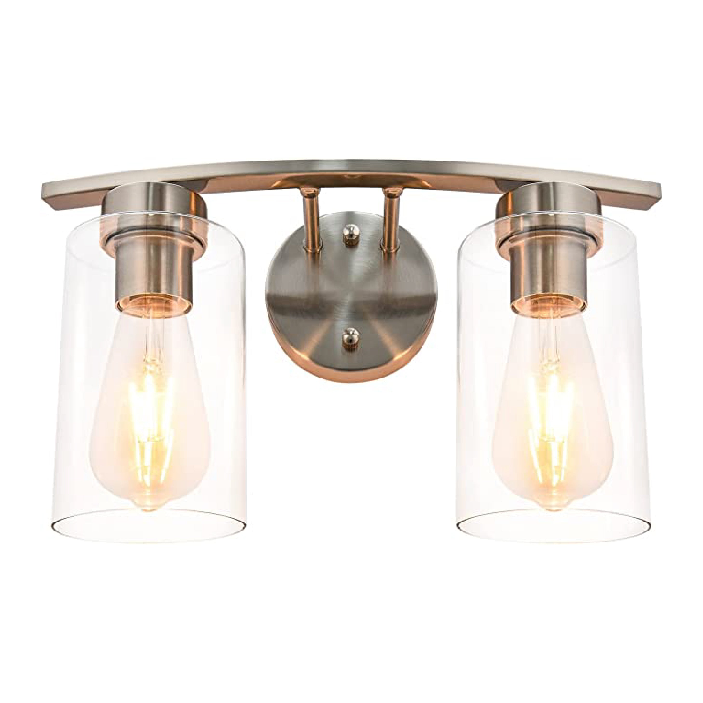 2-Light brushed light fixture bathroom Glass bathroom light fixture  Brush Nickel light fixture bathroom