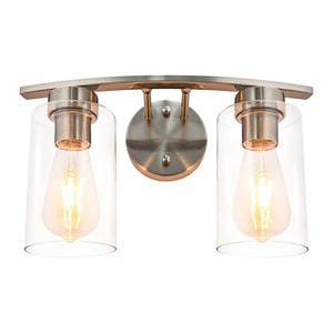 2-Light brushed light fixture bathroom Glass bathroom light fixture  Brush Nickel light fixture bathroom
