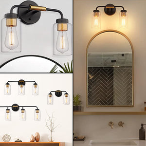 2-Light lighting fixtures Metal bathroom wall sconce lights Black and Gold wall light