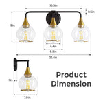 3-Lights bathroom vanity light fixture Black and Gold bathroom wall light fixtures Metal bath vanity light