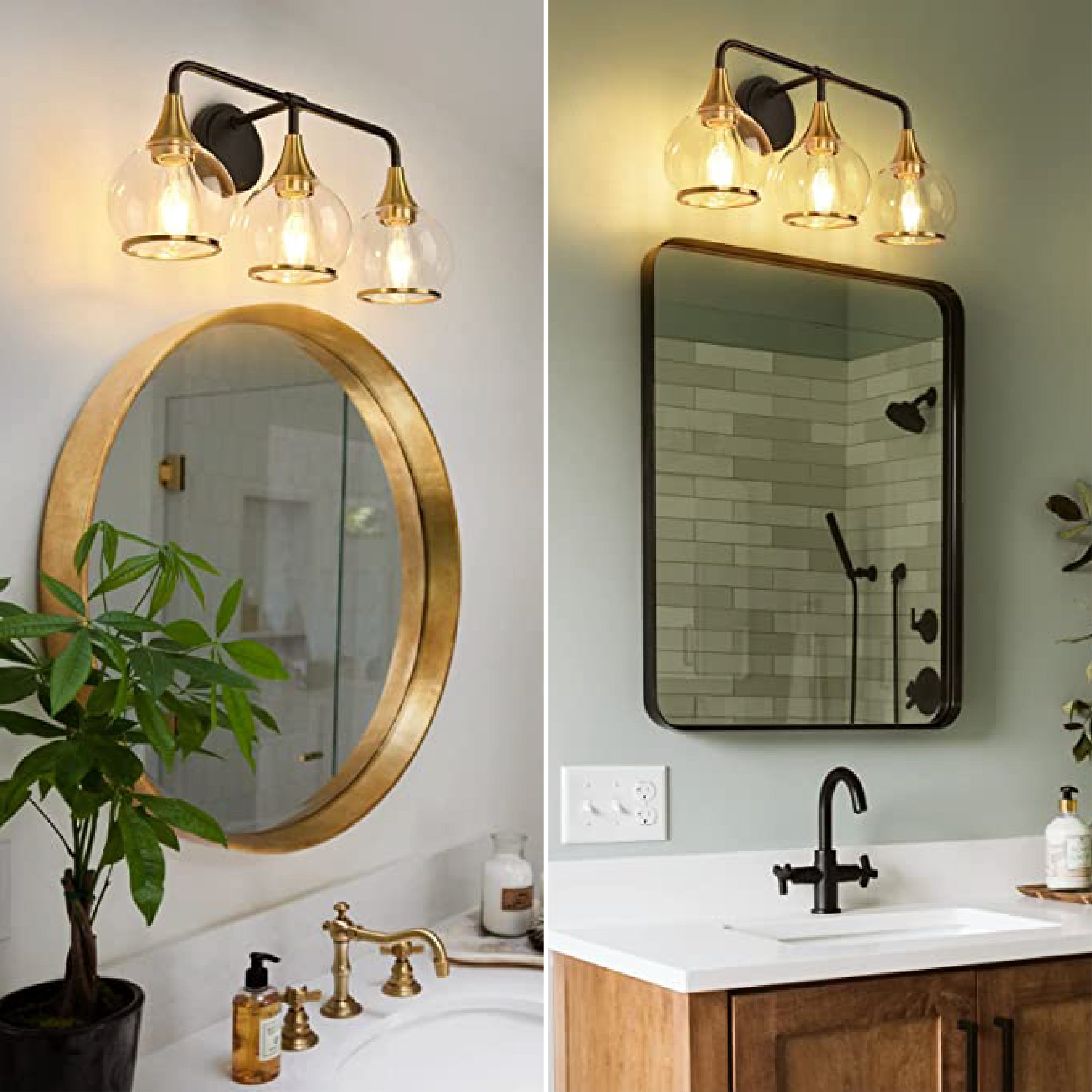 3-Lights bathroom vanity light fixture Black and Gold bathroom wall light fixtures Metal bath vanity light