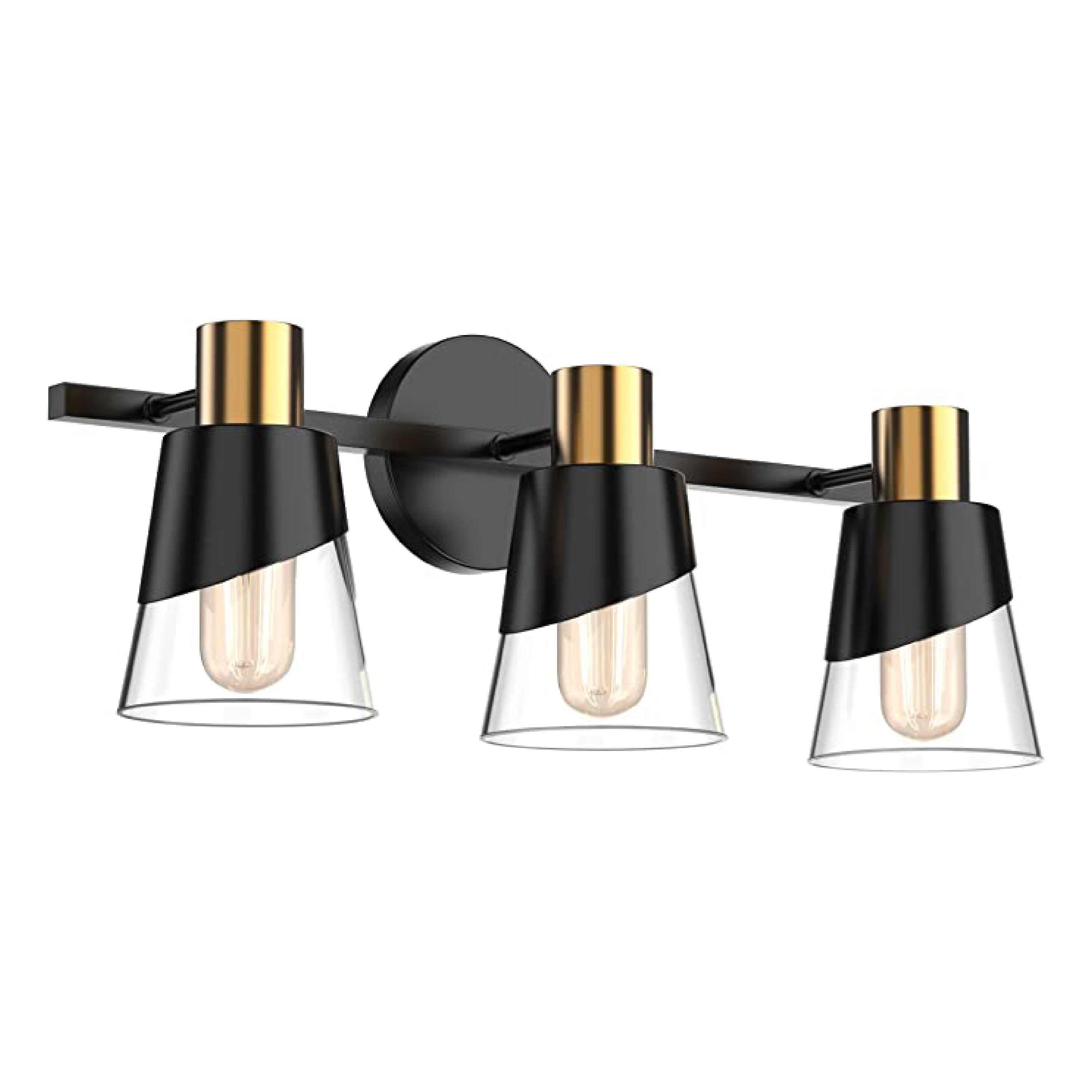 3 Lights brass bathroom light fixtures Gold wall mirror with lights Metal brass vanity light