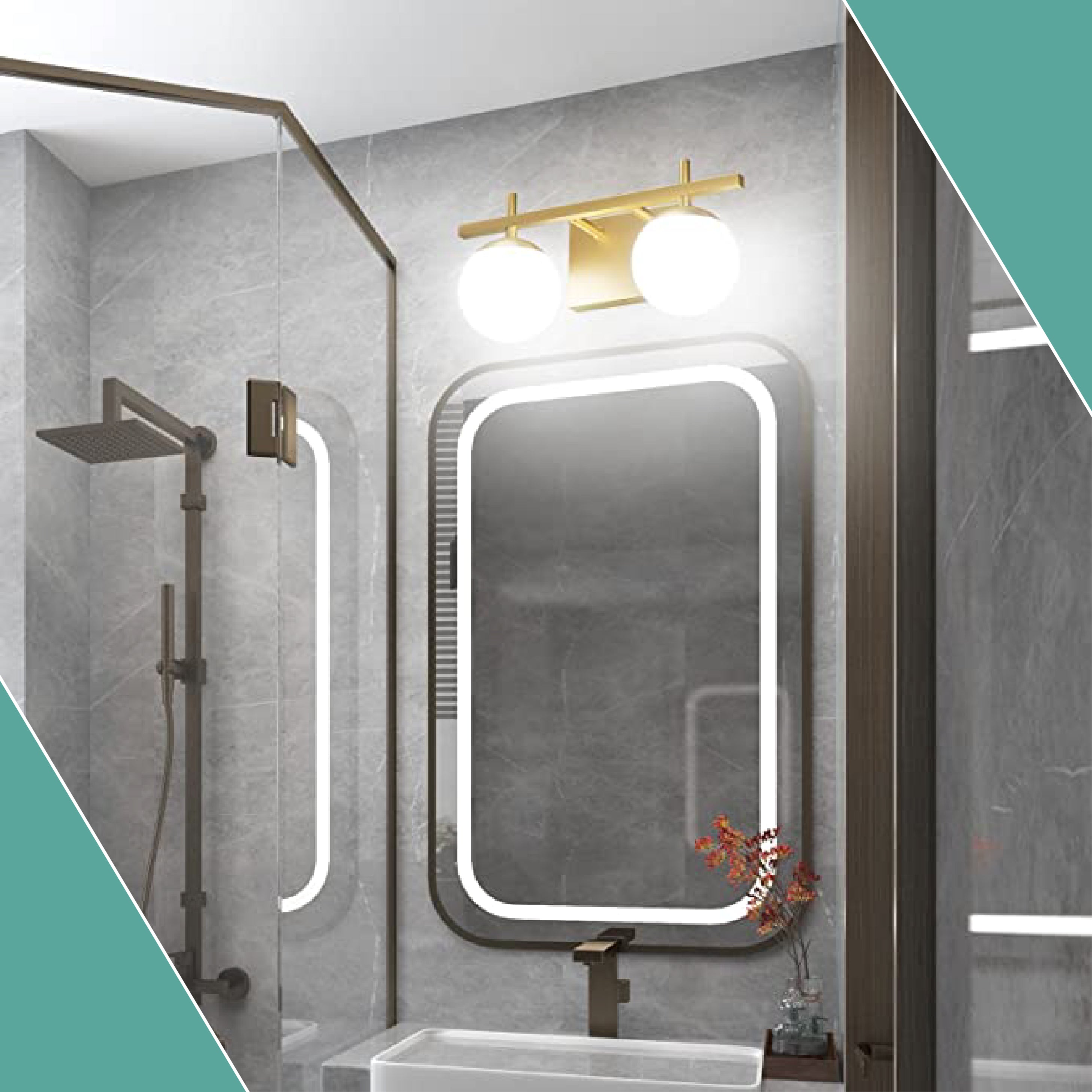 2-Light  bathroom light fixtures gold wall sconces without electricity Glass & Metal bathroom vanity light fixtures
