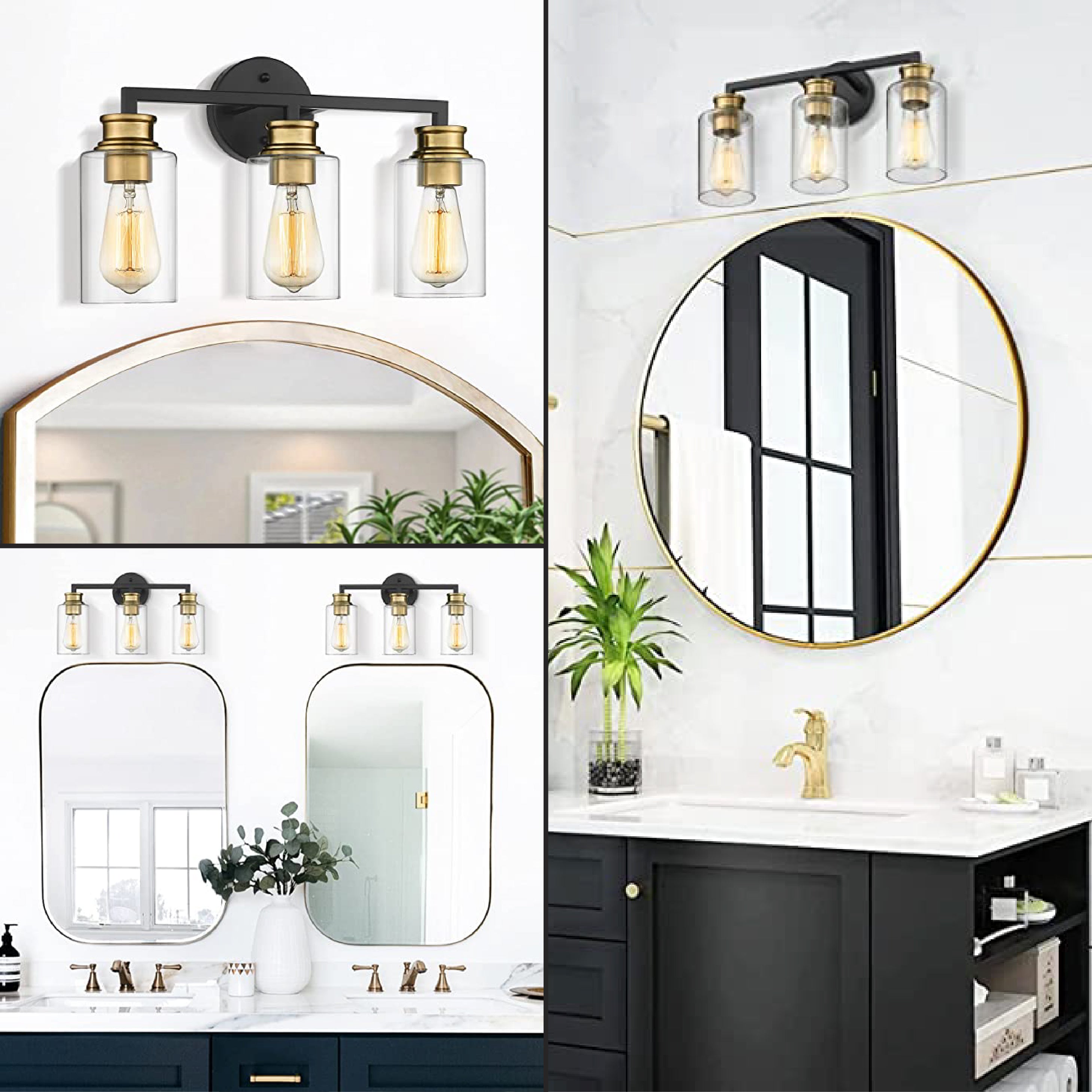 3-Light black and gold bathroom light fixture Black & Gold small black light Metal industrial lighting
