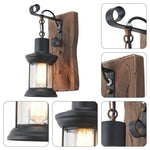 Farmhouse light and bulbs Wood Art + Black lights in wall Iron sconce light wall