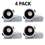 3.27-Inch Recessed LED Downlight 4 Pack, Bright Black Reflector, Adjustable Tilt, 8W–12W and 5 CCT Selectable, 36° Beam, CRI 90+, Deep Anti-Glare, White Trim, Triac Dimmable, with Junction Box Driver (Bright Black Surface)