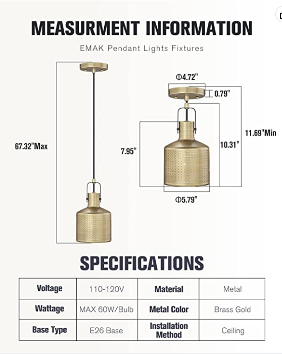 1 lights for bedroom Brass Gold pendant lights Industrial Metal hanging lights