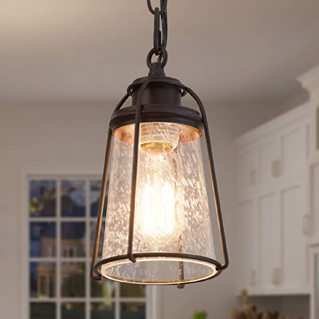 black hanging light fixture Glass Pendant lamp shade 1Light farmhouse lantern