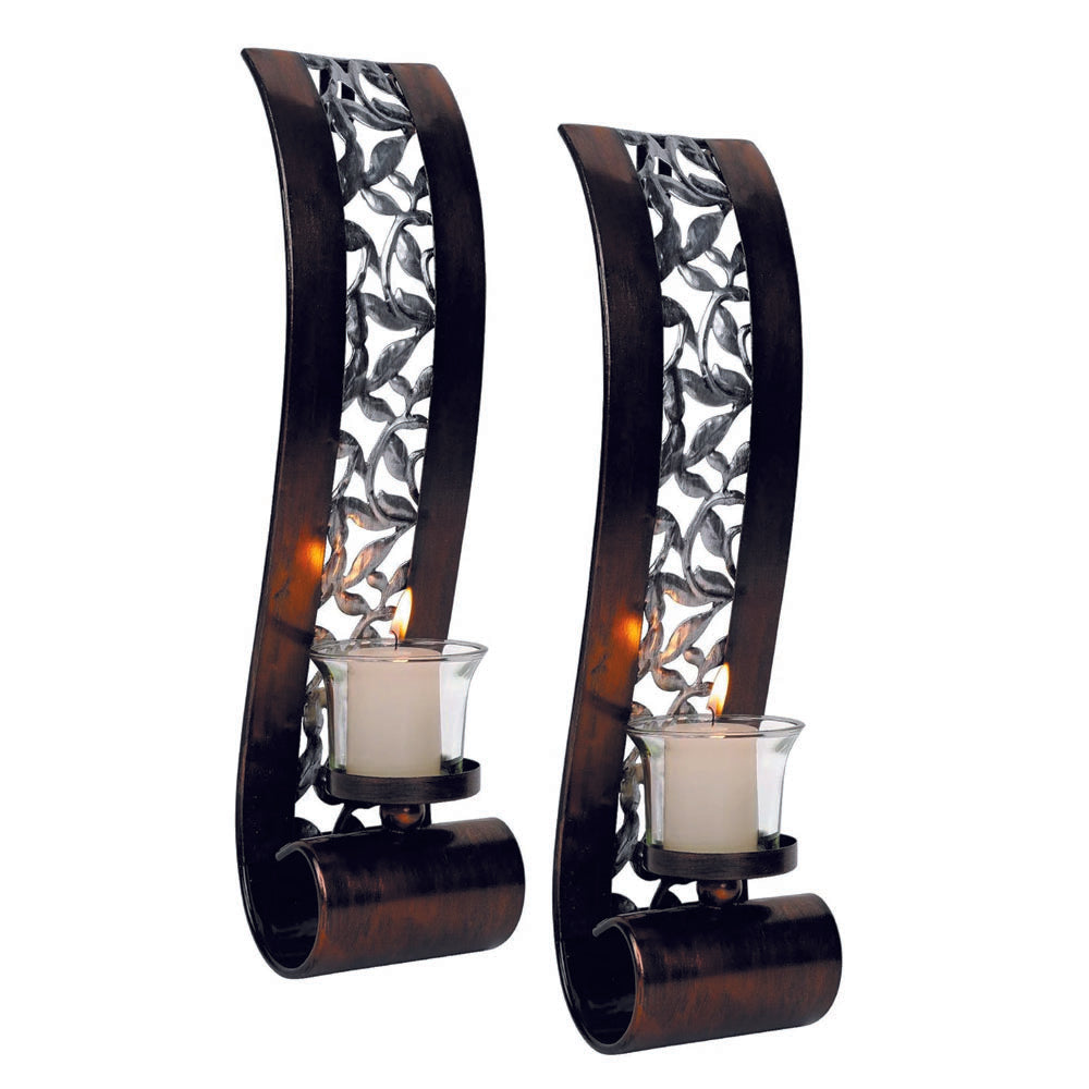 Set of 2 candle light bronze bathroom light metal glass wall light