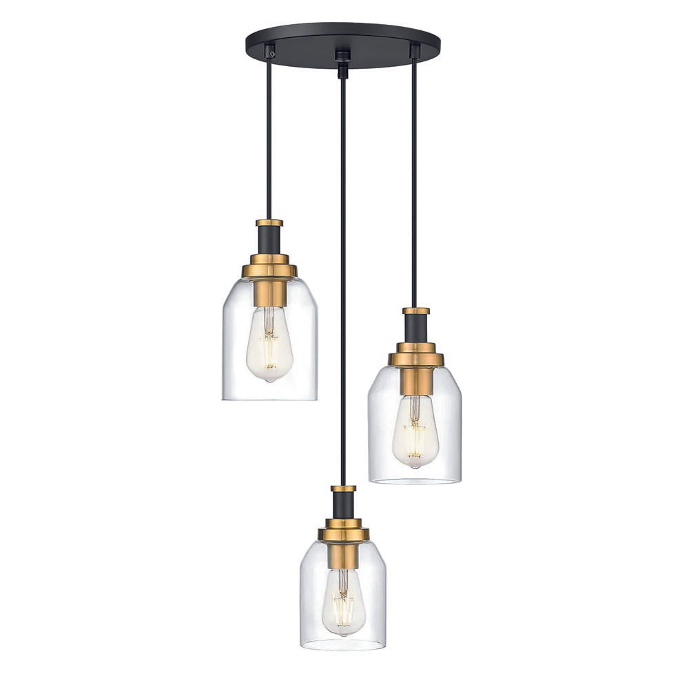 3-light pendant light black & gold hanging lamp glass, metal corridor light