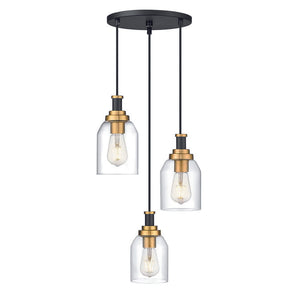 3-light pendant light black & gold hanging lamp glass, metal corridor light