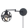 Industrial swing arm wall sconce with black globe metal shade