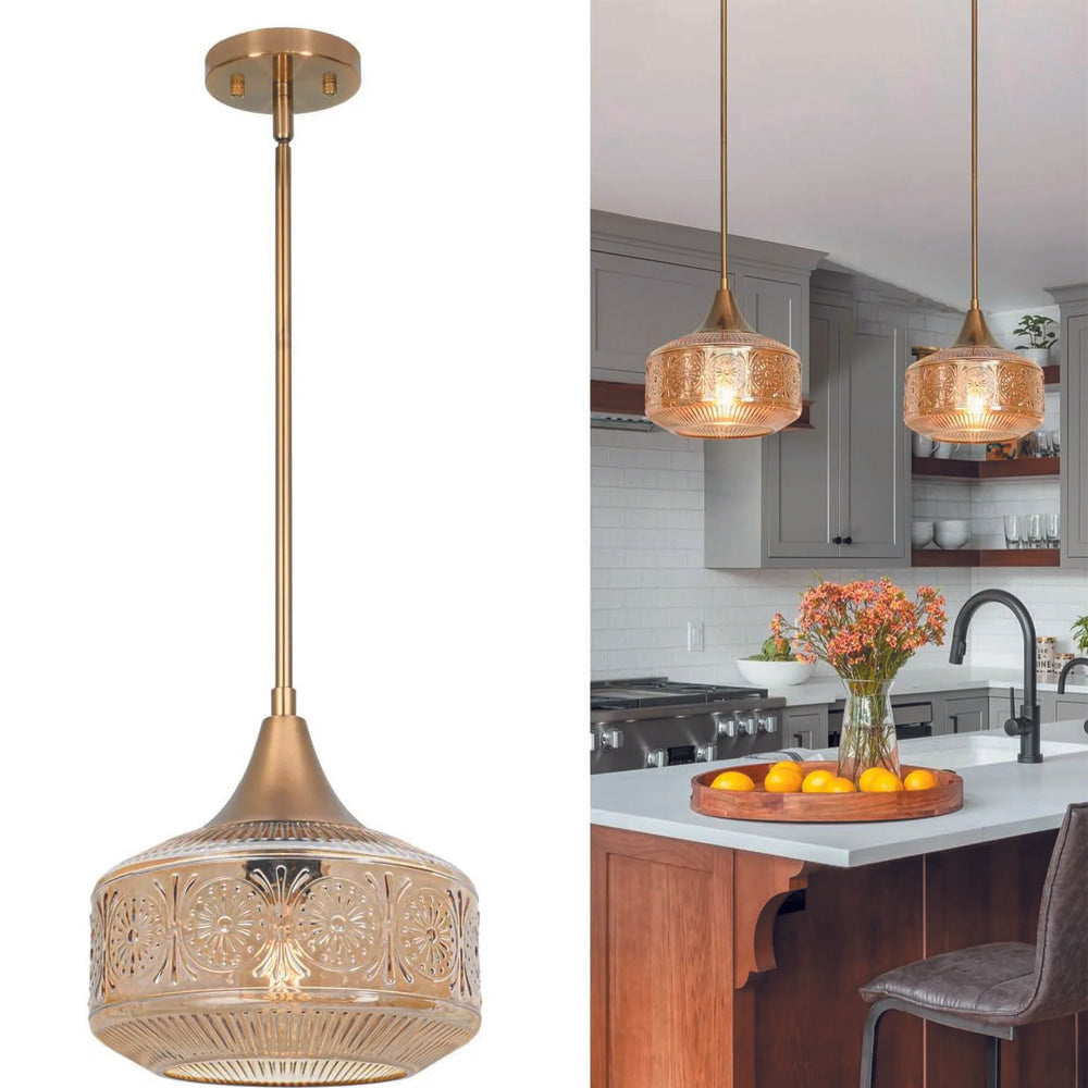 Modern pendant light yellow hanging lamp bronze alloy steel, iron kitchen light