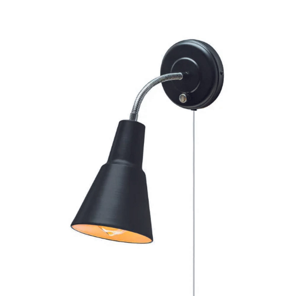 1 light gooseneck black wall sconce