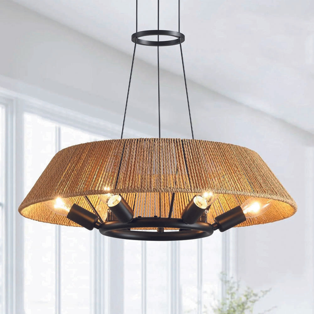 6-light dining room light brown chandelier light rattan pendant light