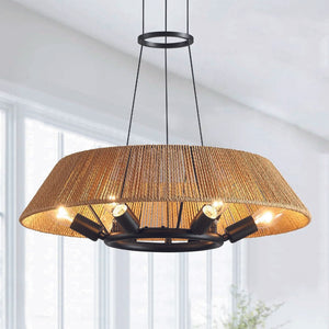 6-light dining room light brown chandelier light rattan pendant light