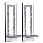 Set of 2 candle light silver wall light wood, mirror & glass decor light