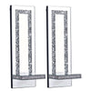 Set of 2 candle light silver wall light wood, mirror & glass decor light