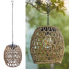 Twine hooks hanging lamp brown, beige solar light rattan, bamboo porch light