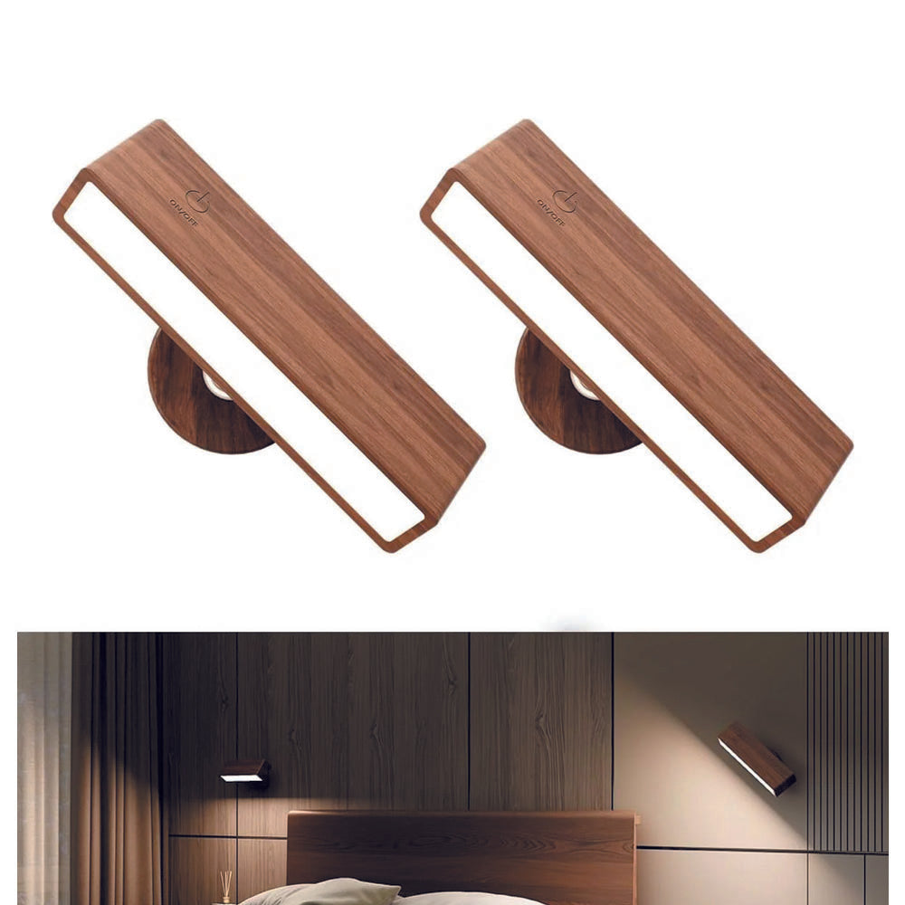 Set of 2 wireless light black walnut wall light wood, aluminum entryway light