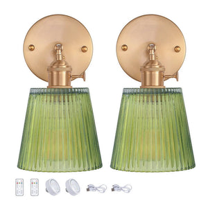 Set of 2 wall light green kitchen light brass, glass, iron island light