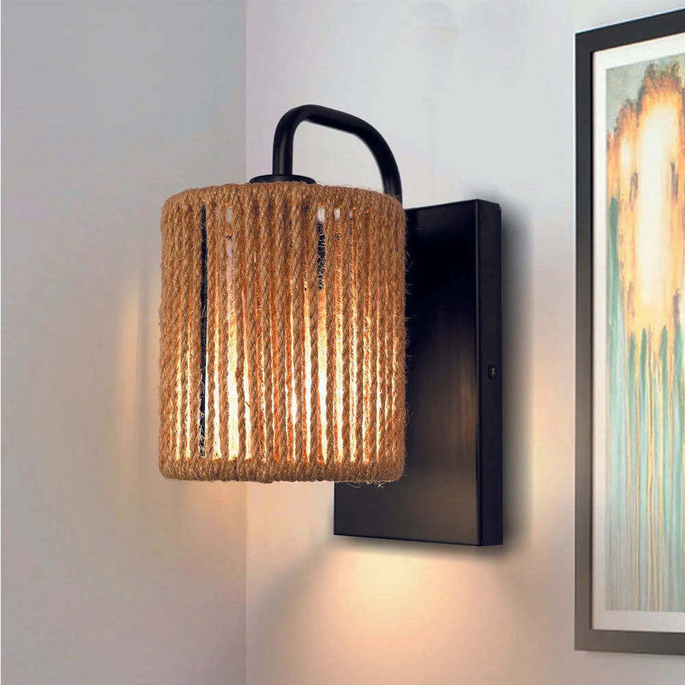 Bohemian bathroom light rattan wall light hemp rope,metal fixtures light