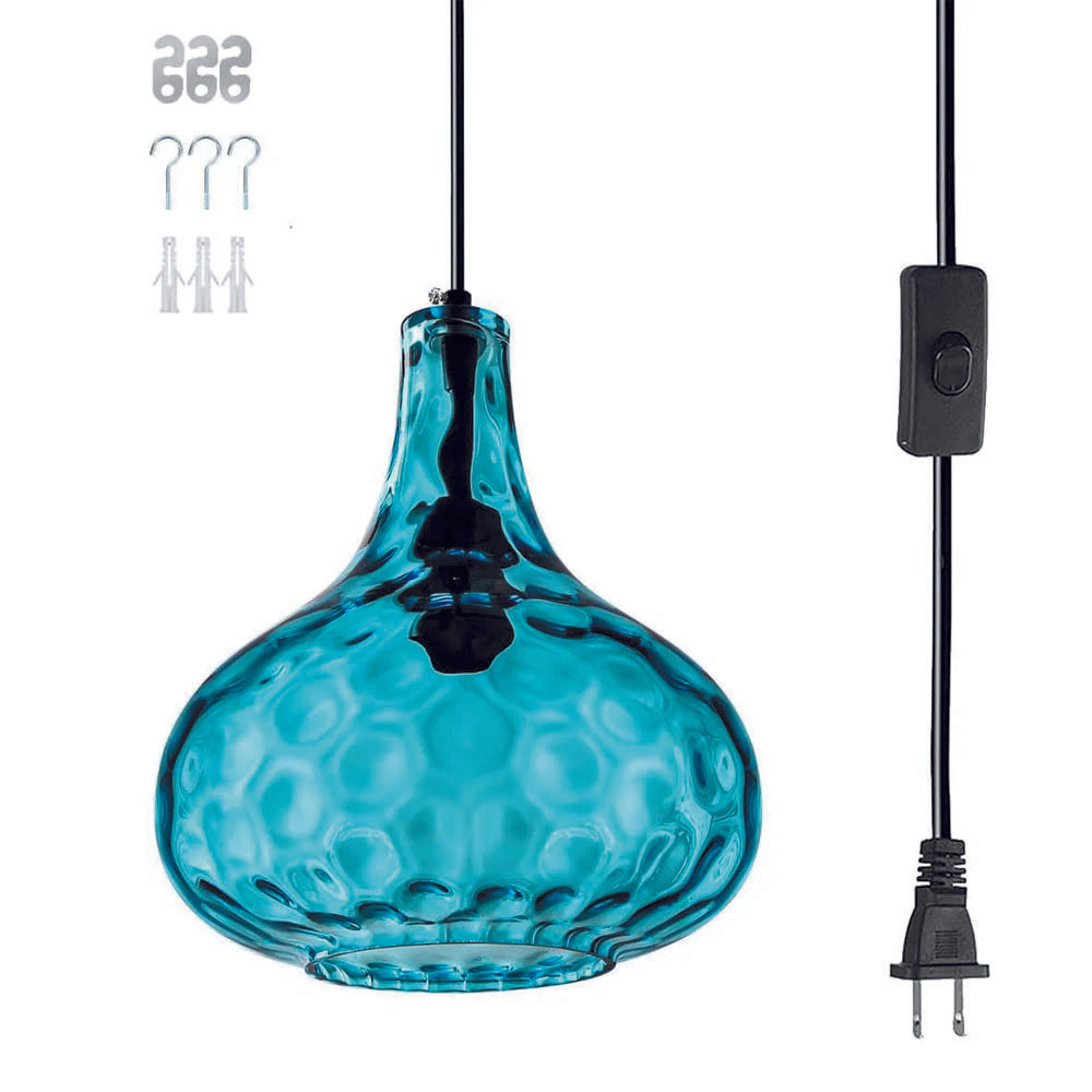 14.7 ft cord pendant light blue hanging light glass,metal bedroom light