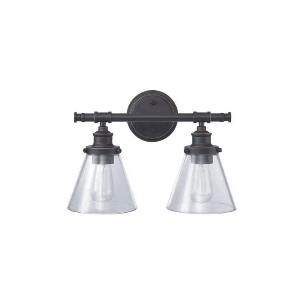 2 light vanity glass wall sconce with rubbed bronze finish
