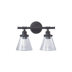 2 light vanity glass wall sconce with rubbed bronze finish