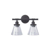 2 light vanity glass wall sconce with rubbed bronze finish