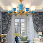 Modern blue chandelier lights for home decor with glass shade