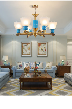 Modern blue chandelier lights for home decor with glass shade