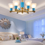 Modern blue chandelier lights for home decor with glass shade