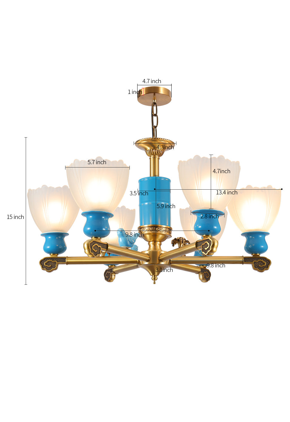 Modern blue chandelier lights for home decor with glass shade