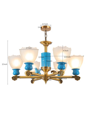 Modern blue chandelier lights for home decor with glass shade