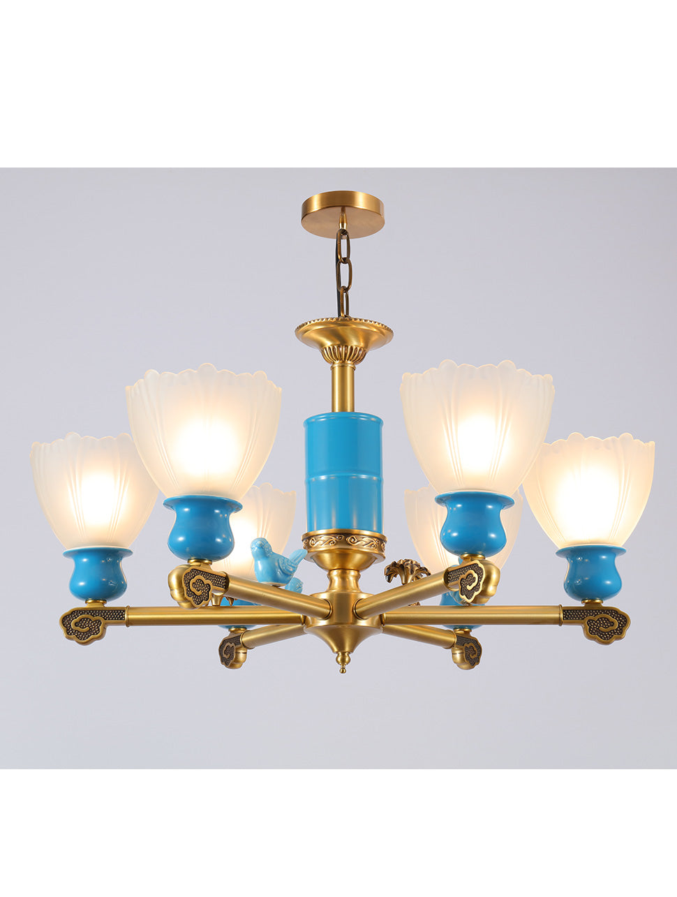 Modern blue chandelier lights for home decor with glass shade