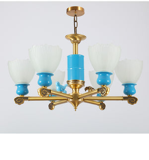 Modern blue chandelier lights for home decor with glass shade