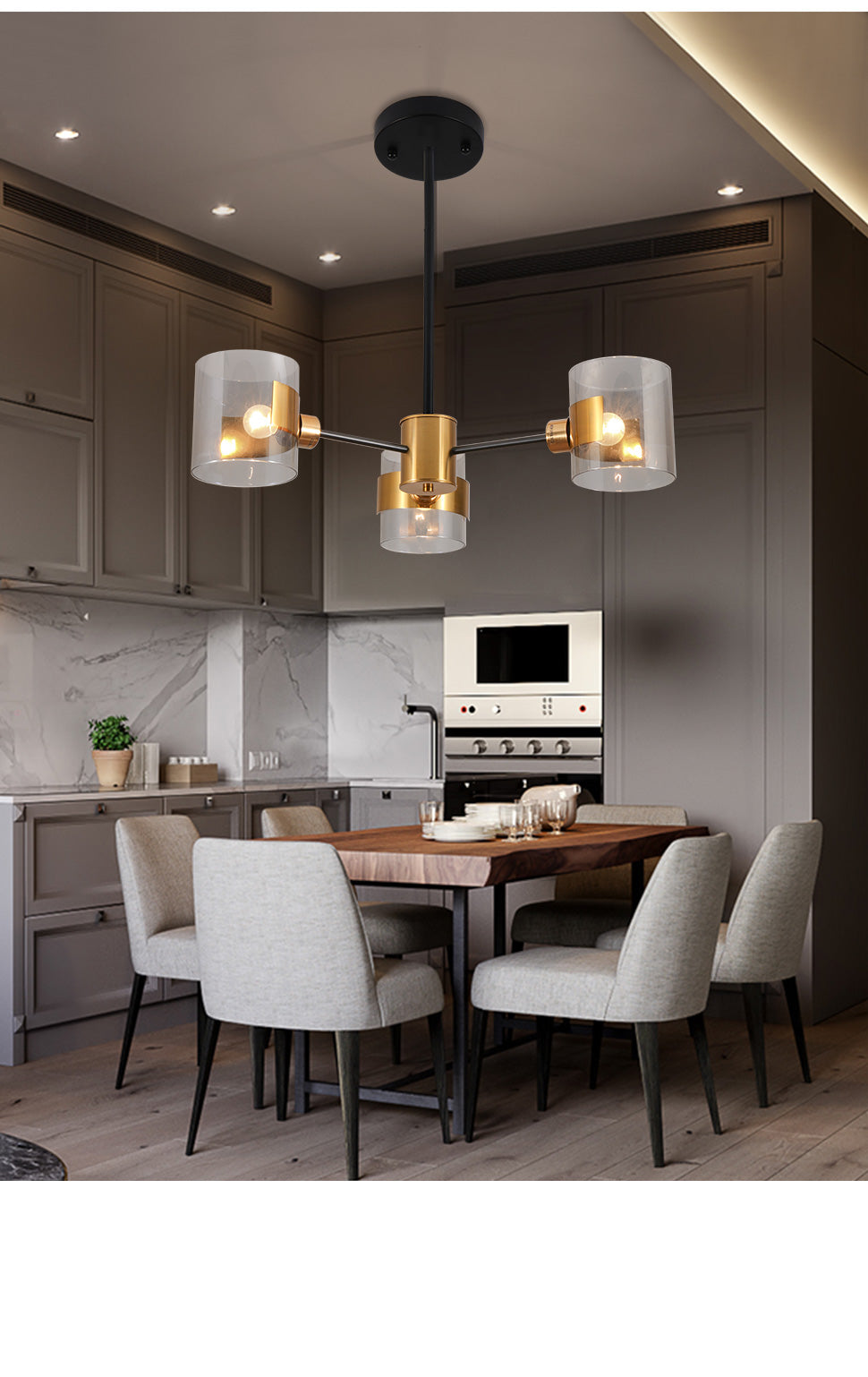 3 light modern glass chandelier with gold finish