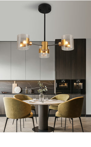 3 light modern glass chandelier with gold finish